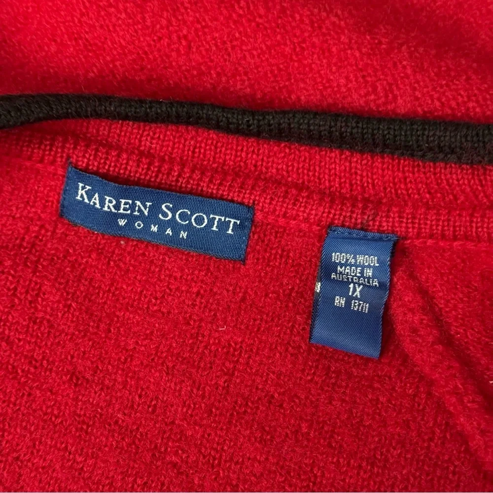 Karen Scott 100% Wool Full Zip Cardigan NWT Sweater Red Embroider Women 1X - Picture 12 of 13